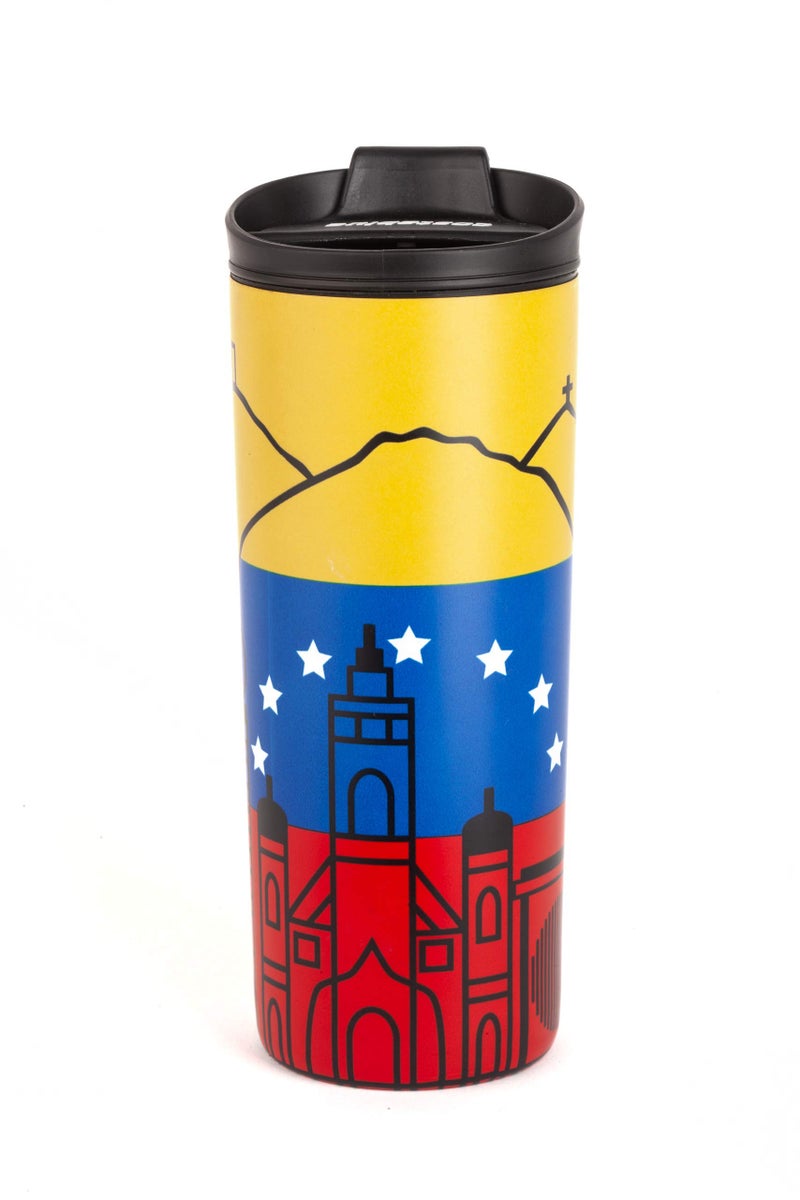 costablue Venezuela Vacuum Insulated Stainless Steel Thermal Travel Mug 16 oz Easy Clean Flip leak Proof Lid Venezuelan Flag with Icons from Caracas