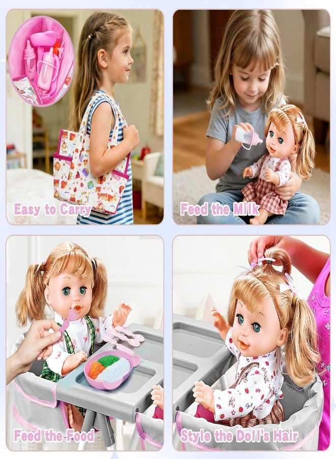 RedCrab Baby Doll Toys Set, Dual-seat High Chair Toy with 2 Dolls, Clothes, Bag & Feeding Accessories ,20+ Pcs Pretend Play Set for Toddlers - Image 3