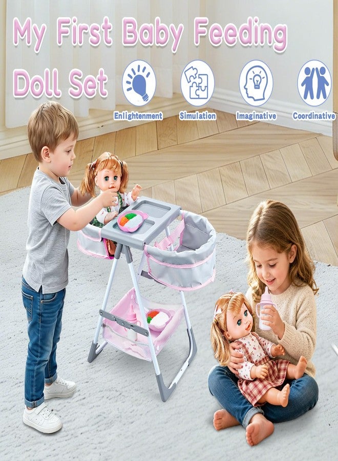 RedCrab Baby Doll Toys Set, Dual-seat High Chair Toy with 2 Dolls, Clothes, Bag & Feeding Accessories ,20+ Pcs Pretend Play Set for Toddlers - Image 2
