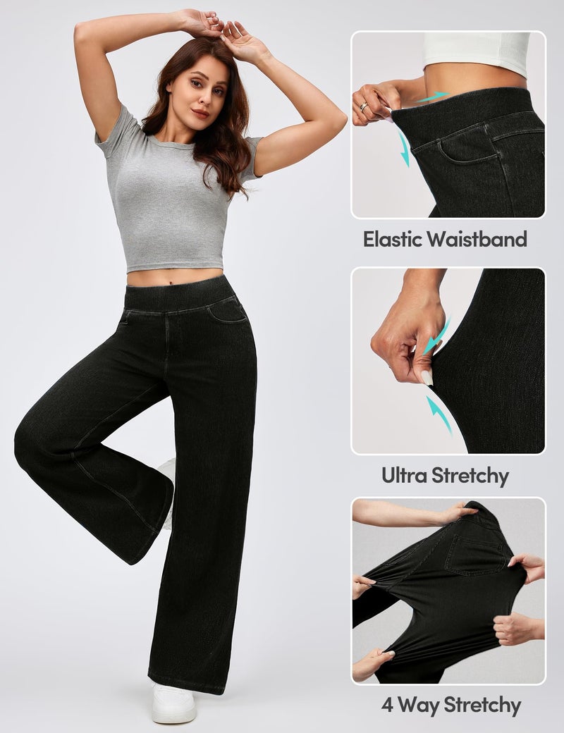 IUGA Wide Leg Jeans Woman High Waisted Pull On Baggy Jeans for Women Stretchy Trendy Womens Jean Straight Casual Denim Pants Black - Image 3