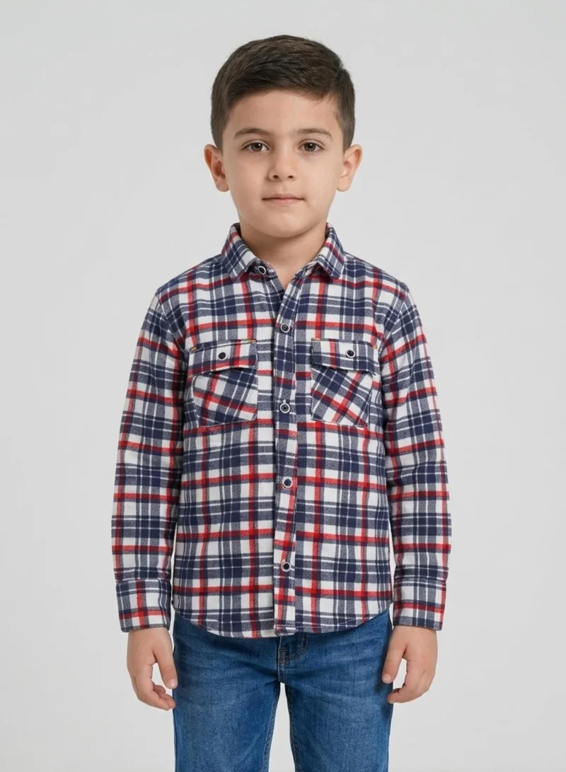 babyqlo Boys Navy Red Checkered Casual Shirt