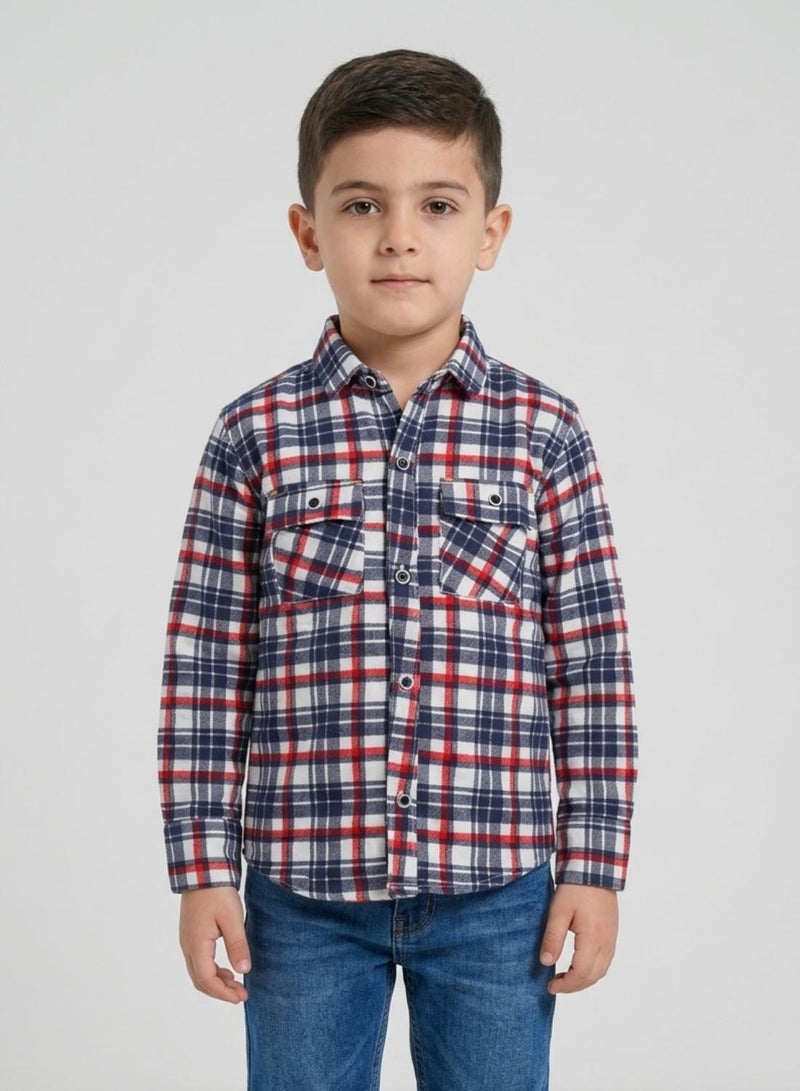 babyqlo Boys Navy Red Checkered Casual Shirt - Image 1