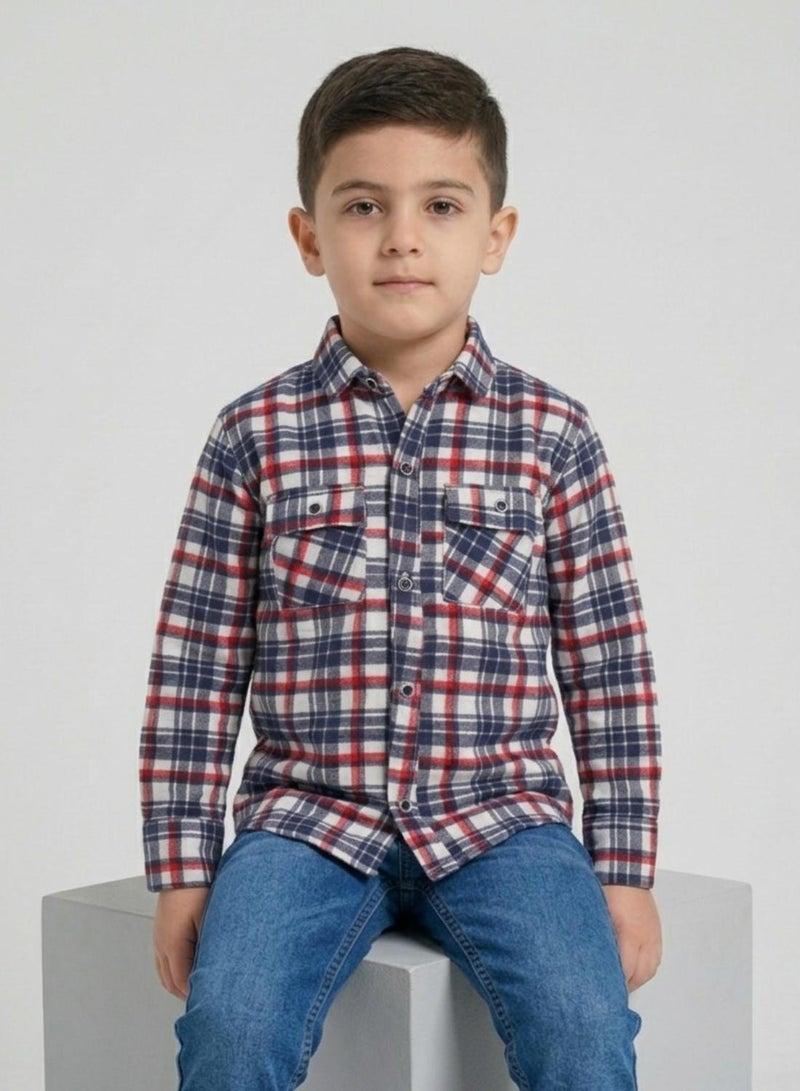 babyqlo Boys Navy Red Checkered Casual Shirt - Image 4