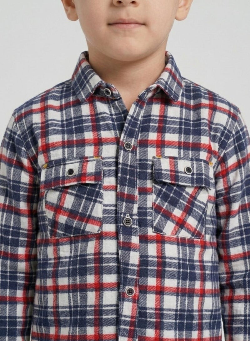 babyqlo Boys Navy Red Checkered Casual Shirt - Image 5