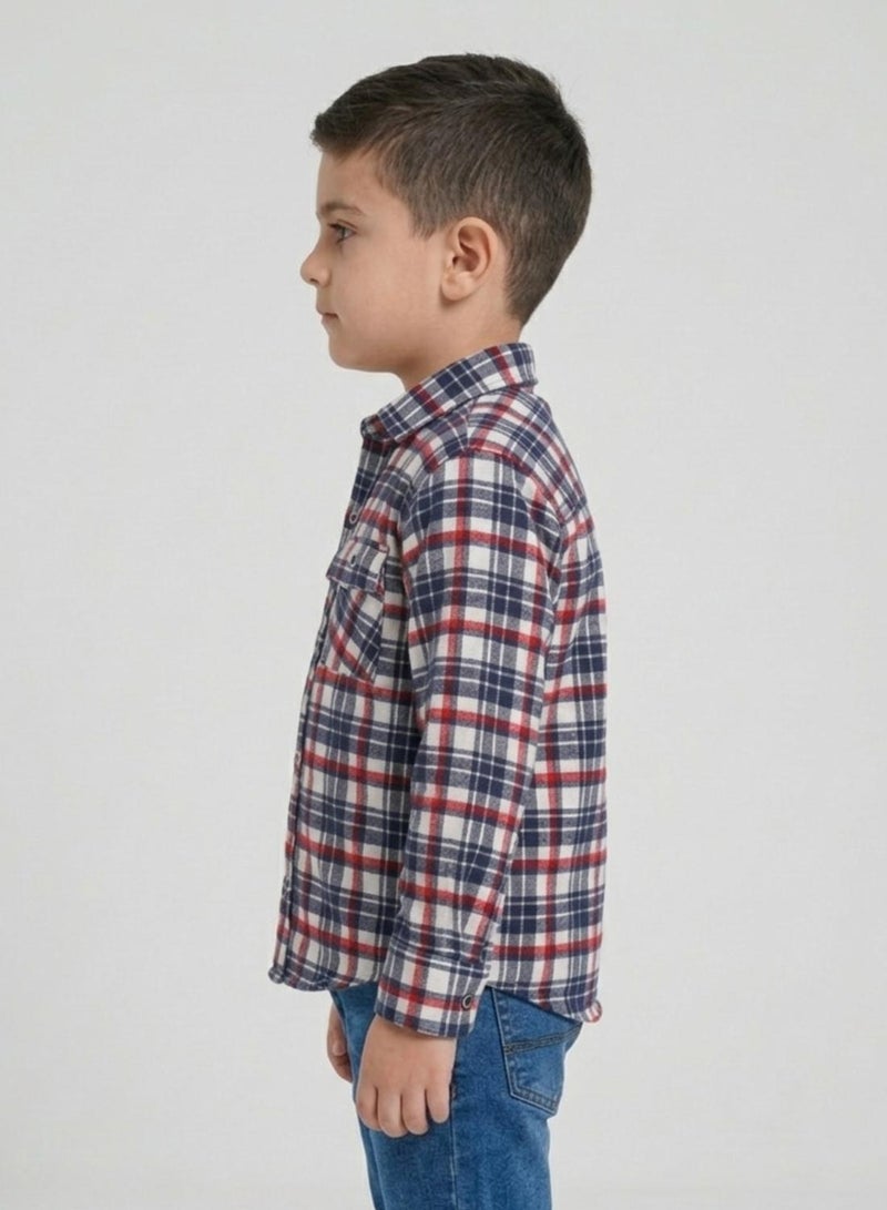 babyqlo Boys Navy Red Checkered Casual Shirt - Image 3