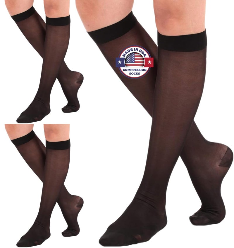 ABSOLUTE SUPPORT 3 Pairs Closed Toe Made in USA Compression Socks for Women 1520mmHg Sheer Compression Knee High Stockings for Post Surgery Pregnancy Arthritis Edema Black Large A101BL33 - Image 2