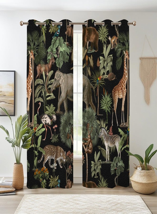 Renaiss Tropical Jungle Animal Blackout Curtain Forest Safari Wildlife Animals World Pattern Printed Curtains Giraffe Elephant Room Darkening Energy Saving Grommet Curtains 53" W x 84" L, 2 Panels - Image 1