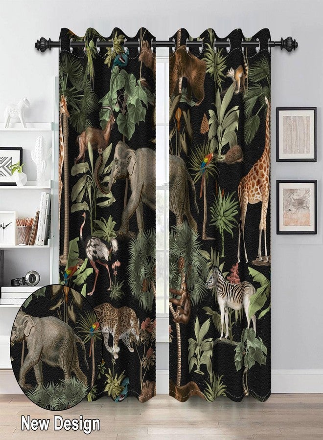 Renaiss Tropical Jungle Animal Blackout Curtain Forest Safari Wildlife Animals World Pattern Printed Curtains Giraffe Elephant Room Darkening Energy Saving Grommet Curtains 53" W x 84" L, 2 Panels - Image 4