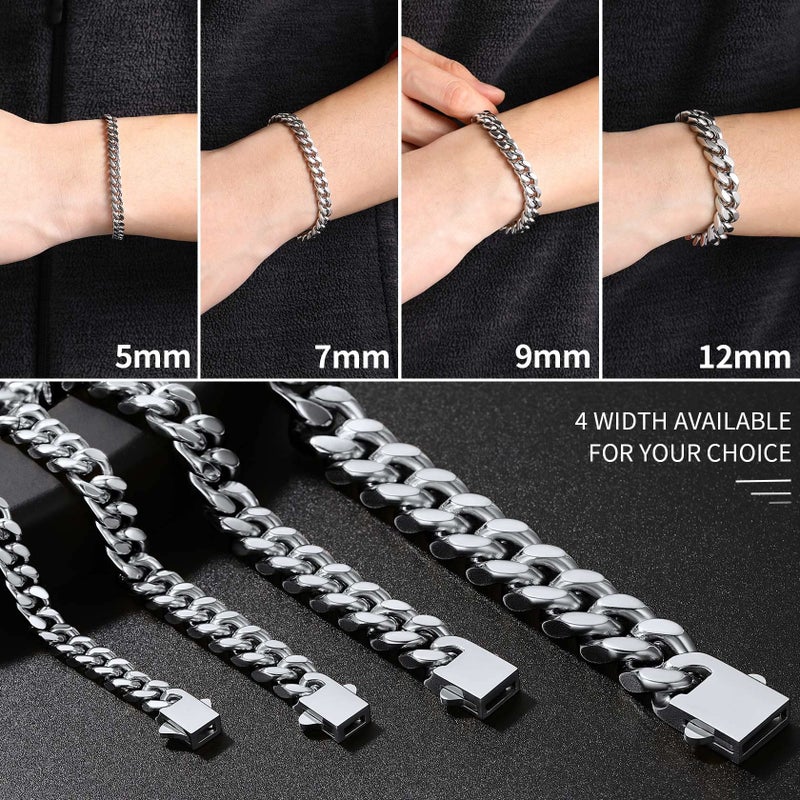 ChainsHouse Stainless Steel Cuban Mens Link Chain Bracelet 7mm 7.5" Classic Minimalist Bracelets - Image 3
