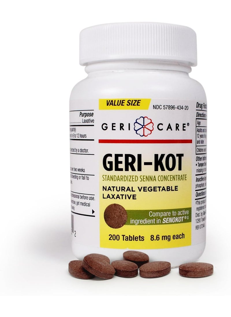 GeriCare GeriCare Senna Natural Vegetable Laxative, Geri-KOT Sennosides 8.6mg, 200 Count (Pack of 1) 