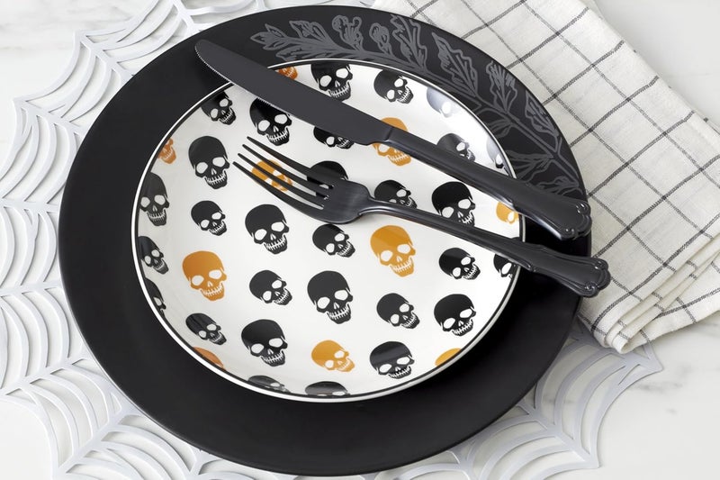 ONEIDA Dinnerware Set, Vintro Halloween Accent Plates, Assorted Set of 4, Porcelain, Dishwasher Safe, Microwave Safe, Halloween Decor Indoor, Skulls, Pumpkins, Spooky Decorative Plates (4 Piece) - Image 4