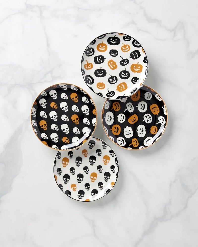 ONEIDA Dinnerware Set, Vintro Halloween Accent Plates, Assorted Set of 4, Porcelain, Dishwasher Safe, Microwave Safe, Halloween Decor Indoor, Skulls, Pumpkins, Spooky Decorative Plates (4 Piece) - Image 2