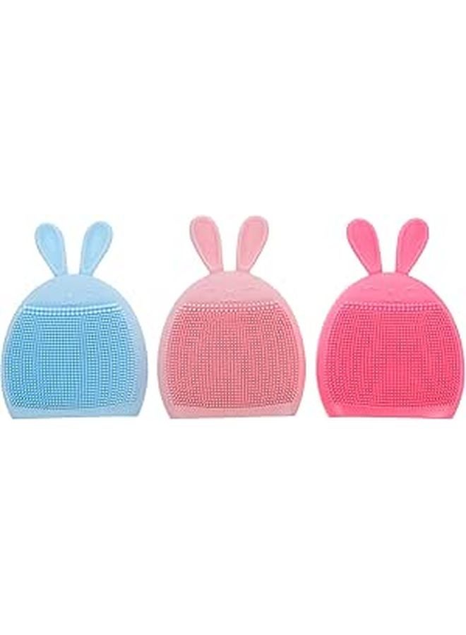 3Pcs Silicone Shower Scrubber Set Rabbit Design Soft Exfoliating Bath Brush For Sensitive Skin Pink Blue Red - Image 1