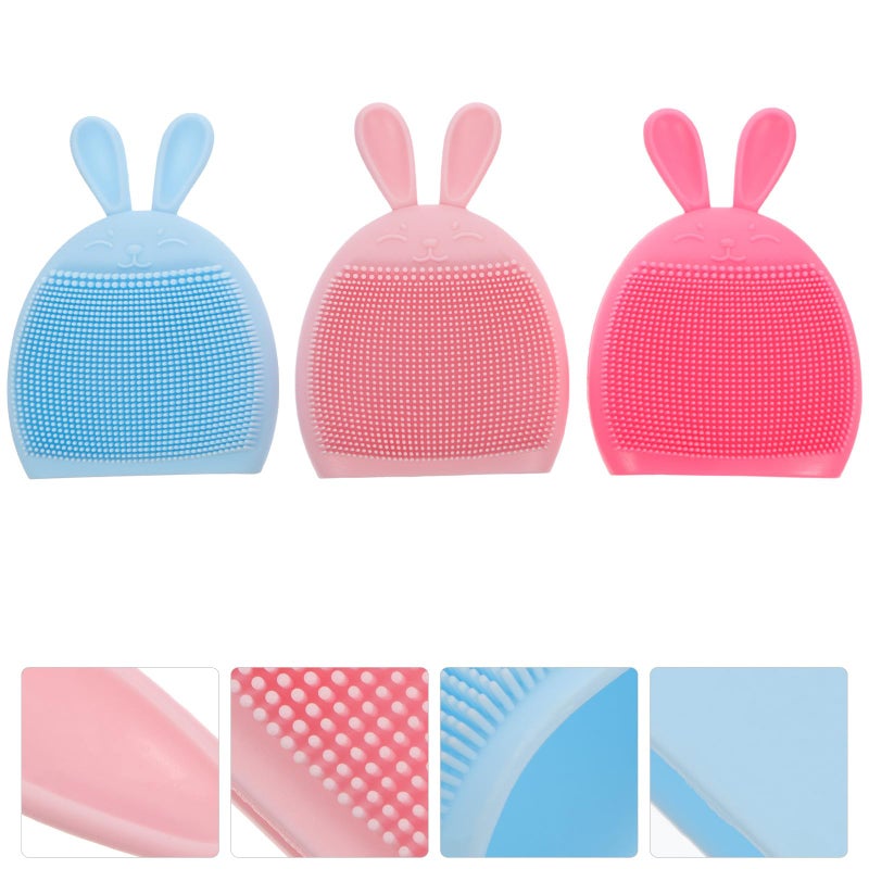 3Pcs Silicone Shower Scrubber Set Rabbit Design Soft Exfoliating Bath Brush For Sensitive Skin Pink Blue Red - Image 5