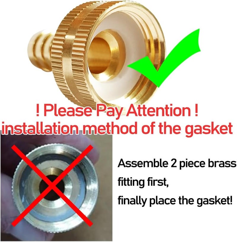 Uenede 2PCS Solid Brass 1/2" Barb x 3/4"GHT Female Garden Hose End Connector Splicer Mender Repair Fitting Include 2 Stainless Steel Clamps - Image 2