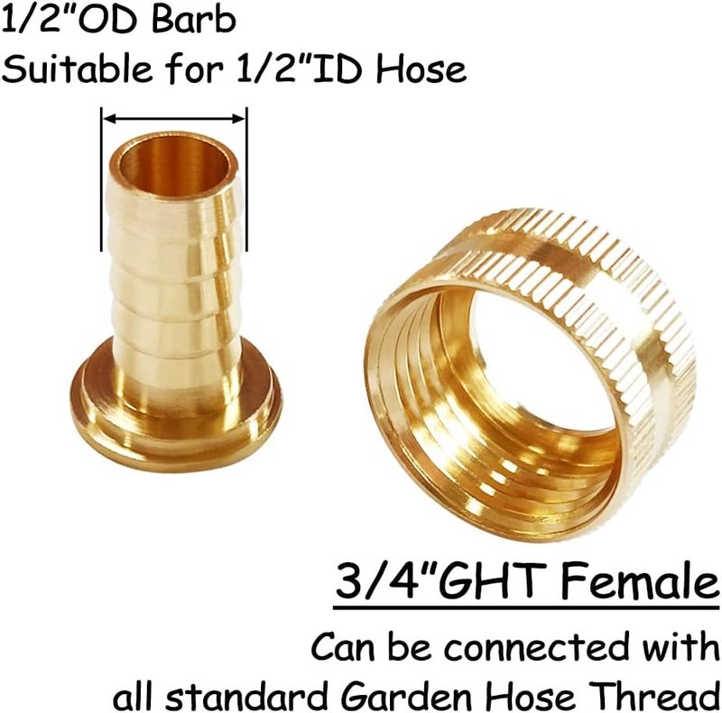 Uenede 2PCS Solid Brass 1/2" Barb x 3/4"GHT Female Garden Hose End Connector Splicer Mender Repair Fitting Include 2 Stainless Steel Clamps - Image 3
