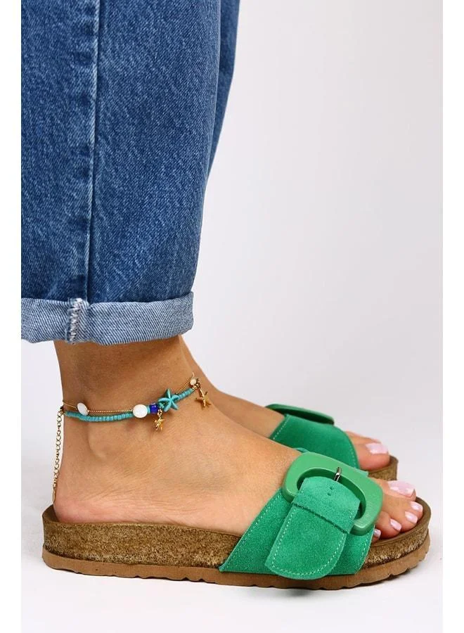 Manijero  Alandra Women's Genuine Leather Green Slippers for Women | Best Price UAE