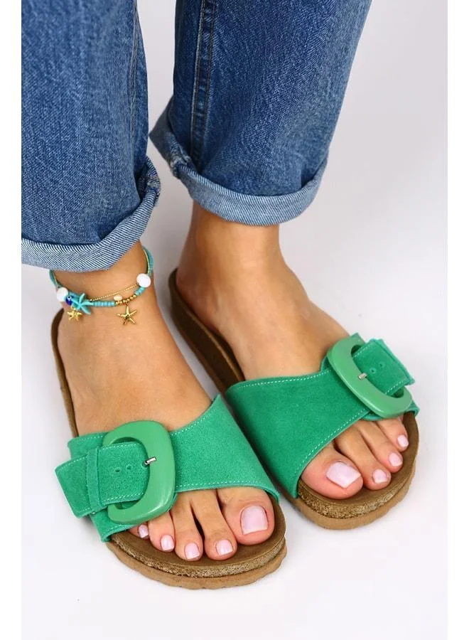 Manijero  Alandra Women's Genuine Leather Green Slippers for Women | Best Price UAE