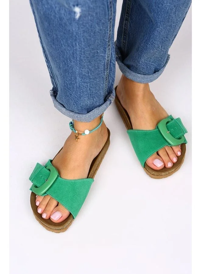 Alandra Women's Genuine Leather Green Slippers