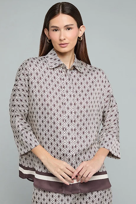 أر أند بي Patterned Shirt with Classic Collar and 3/4 Sleeves
