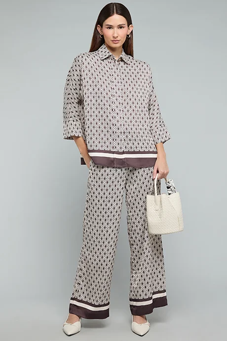 أر أند بي Patterned Shirt with Classic Collar and 3/4 Sleeves