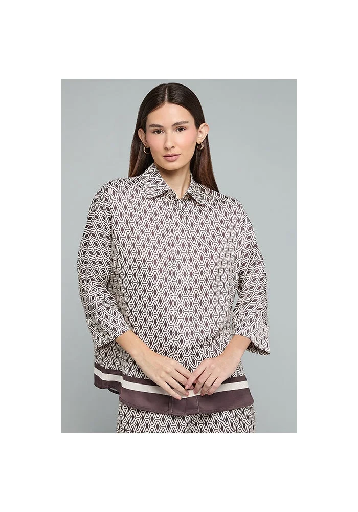 أر أند بي Patterned Shirt with Classic Collar and 3/4 Sleeves