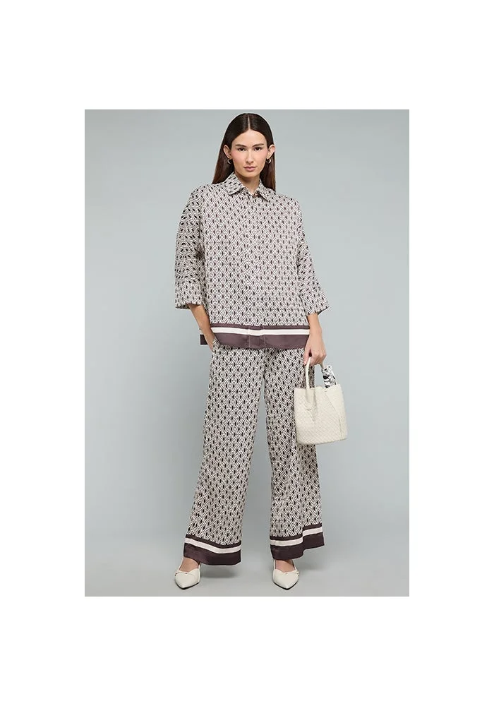 أر أند بي Patterned Shirt with Classic Collar and 3/4 Sleeves
