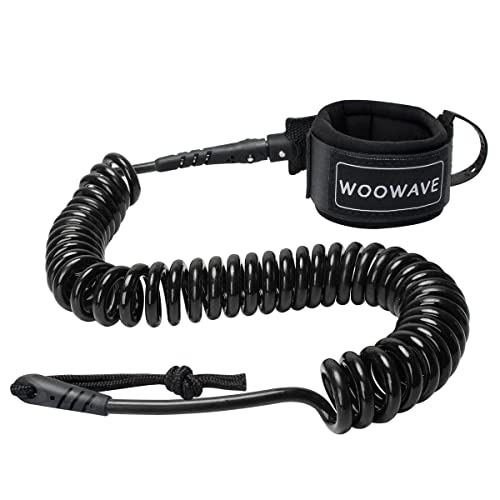 WOOWAVE SUP Leash 11 Foot Coiled Stand Up Paddle Board Surfboard Leash Stay on Board Ankle Strap with Waterproof Wallet/Phone Case (Black) - Image 1