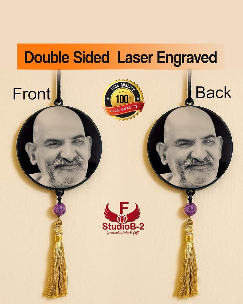 F STUDIO Acrylic Car Hanging Ornament | Double Sided Laser Engraved Showpiece | Religious Dashboard Decor for Car, Home, Office – 7.5 x 7.5 cm (NeemKaroli Baba) - Image 3