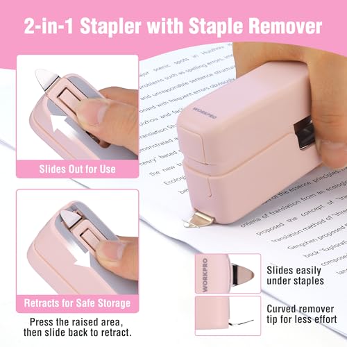 WORKPRO 2-in-1 Stapler with Staples, Pink Stapler with Staple Remover, 40 Sheet Capacity, Flat Clinch, Storage Space, Includes 2000 Standard Staples - Non-Slip Office Staplers for Desk, Pink Ribbon - Image 3