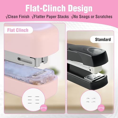 WORKPRO 2-in-1 Stapler with Staples, Pink Stapler with Staple Remover, 40 Sheet Capacity, Flat Clinch, Storage Space, Includes 2000 Standard Staples - Non-Slip Office Staplers for Desk, Pink Ribbon - Image 2