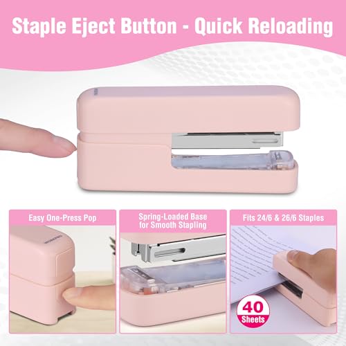 WORKPRO 2-in-1 Stapler with Staples, Pink Stapler with Staple Remover, 40 Sheet Capacity, Flat Clinch, Storage Space, Includes 2000 Standard Staples - Non-Slip Office Staplers for Desk, Pink Ribbon - Image 5