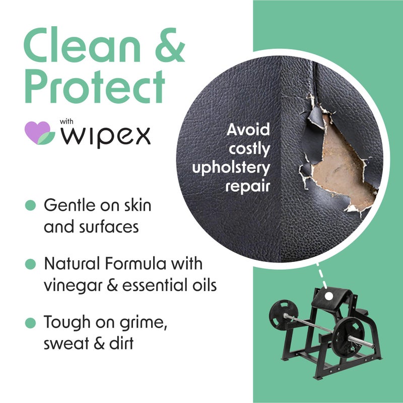 Wipex Yoga Mat Cleaner Wipes - Plant-Based Lemongrass, Eucalyptus & Vinegar Wipes for Gym & Fitness Equipment & All Purpose Gym Cleaning - Safe for Peloton Bikes & Treadmills - 400 Count - Image 2