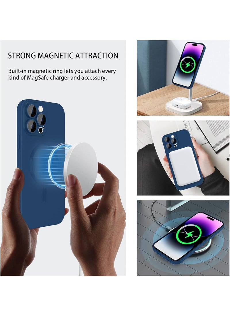 Generic - Magnetic case for iPhone 13 Pro Max Phone Case for Women, Matte Luxury Soft Metallic Luster Design with Camera Lens Protector, Compatible for Magsafe Case for iPhone 13 Pro Max 6.7"-Dark Blue - Image 1