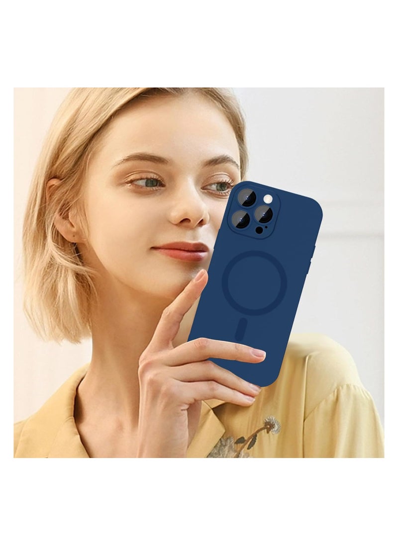 Generic - Magnetic case for iPhone 13 Pro Max Phone Case for Women, Matte Luxury Soft Metallic Luster Design with Camera Lens Protector, Compatible for Magsafe Case for iPhone 13 Pro Max 6.7"-Dark Blue - Image 1