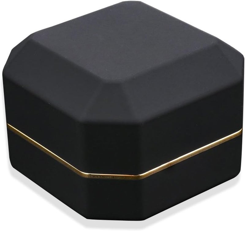 AVESON Luxury Ring Box, Square Velvet Wedding Ring Case Jewelry Gift Box with LED Light for Proposal Engagement Wedding, Black - Image 2