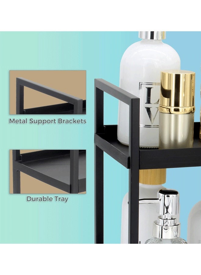 شو وو منظم سطح العمل من طبقتين للحمام - رف منظم مستحضرات التجميل ورف تخزين لغرف النوم والمكاتب ومنضدات المطبخ وتحت الأحواض (أسود) - Image 4