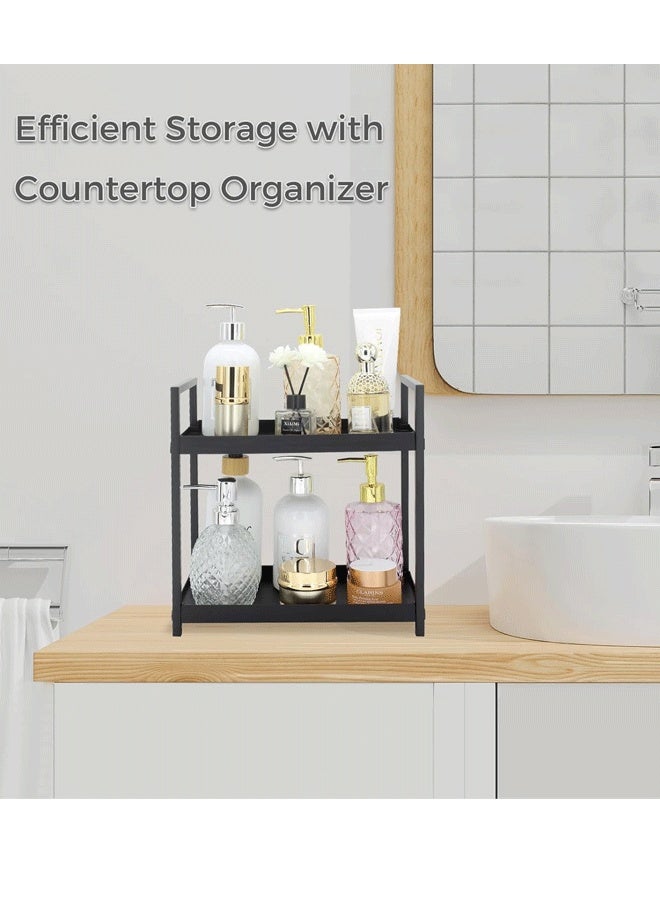 شو وو منظم سطح العمل من طبقتين للحمام - رف منظم مستحضرات التجميل ورف تخزين لغرف النوم والمكاتب ومنضدات المطبخ وتحت الأحواض (أسود) - Image 3