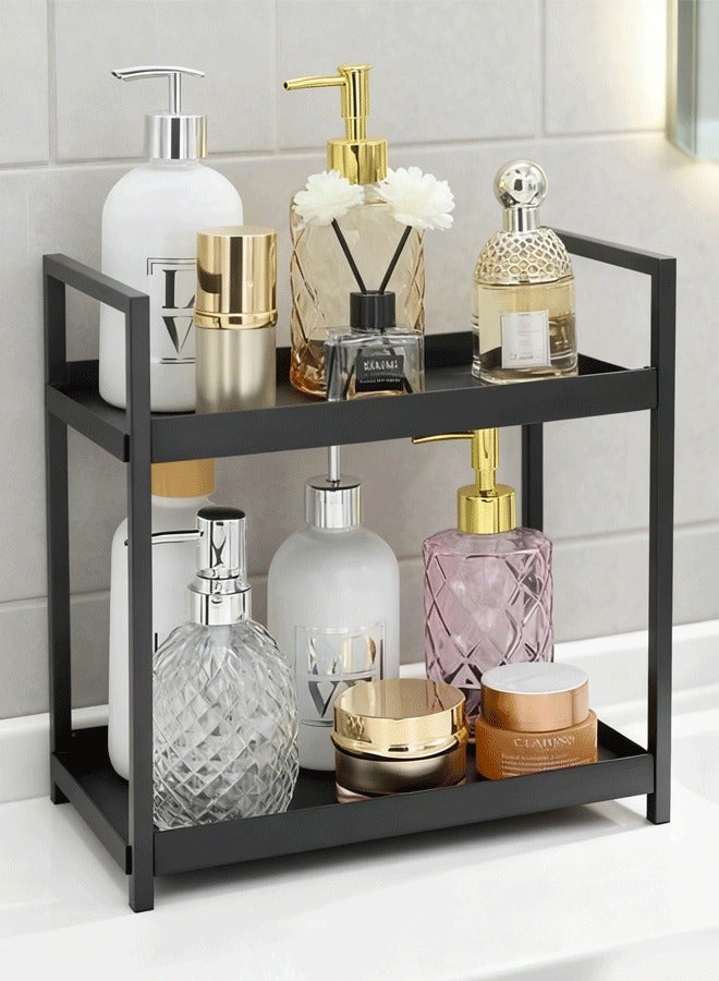 شو وو منظم سطح العمل من طبقتين للحمام - رف منظم مستحضرات التجميل ورف تخزين لغرف النوم والمكاتب ومنضدات المطبخ وتحت الأحواض (أسود) - Image 1