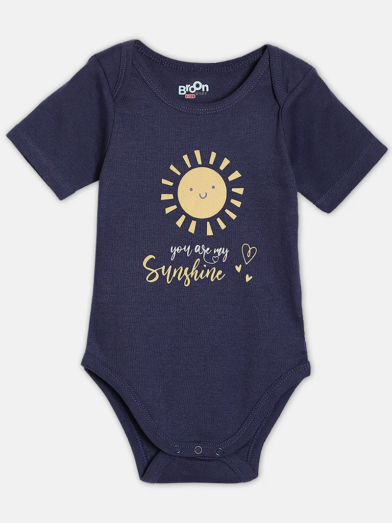 Broon Broon Infant Boys White and Navy Blue Printed Organic Cotton Bodysuit Pack of 2