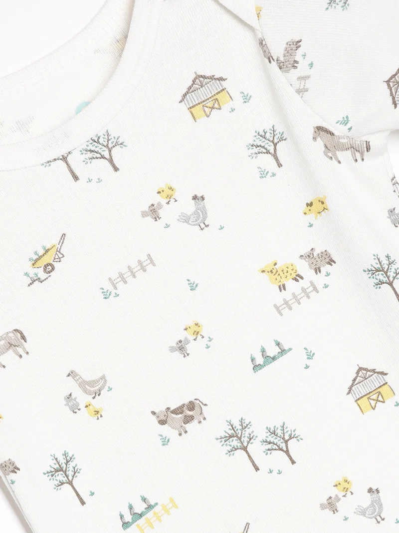 Broon Broon Infant Boys White and Navy Blue Printed Organic Cotton Bodysuit Pack of 2