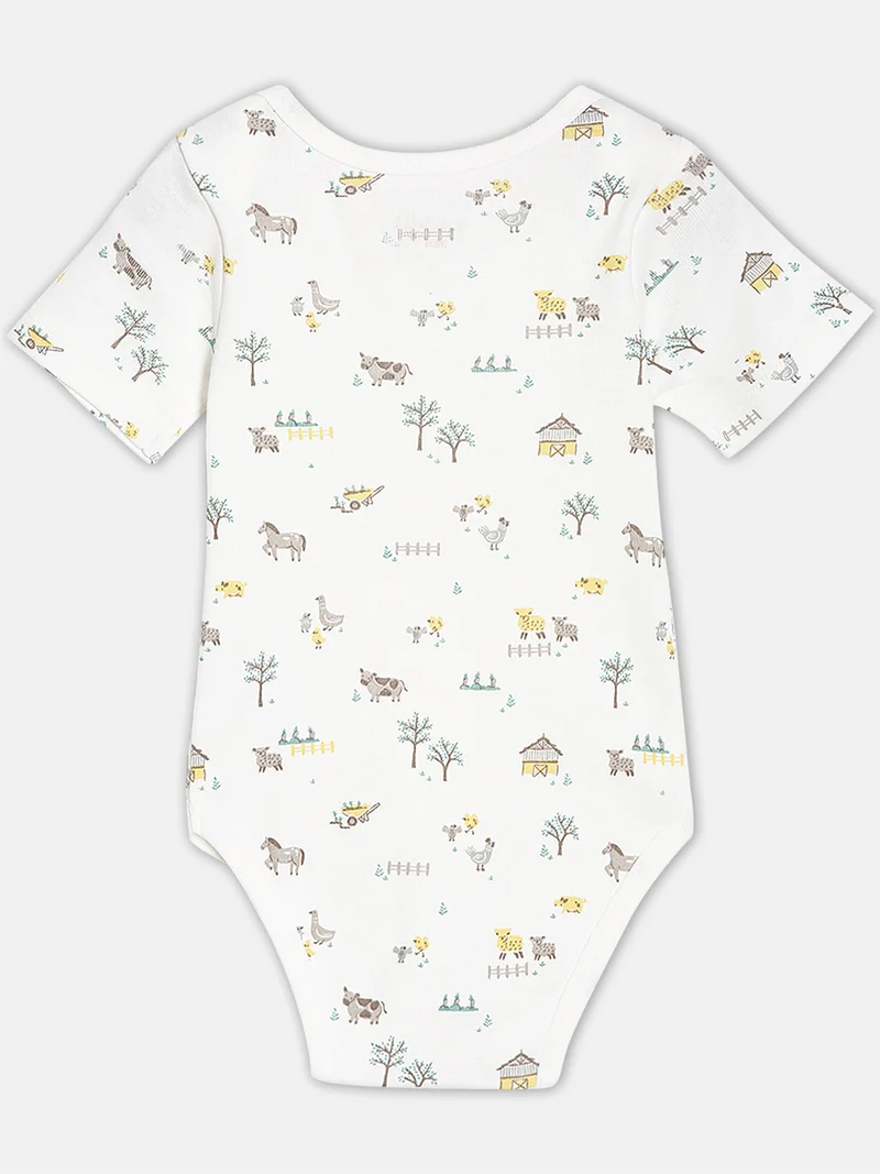 Broon Broon Infant Boys White and Navy Blue Printed Organic Cotton Bodysuit Pack of 2