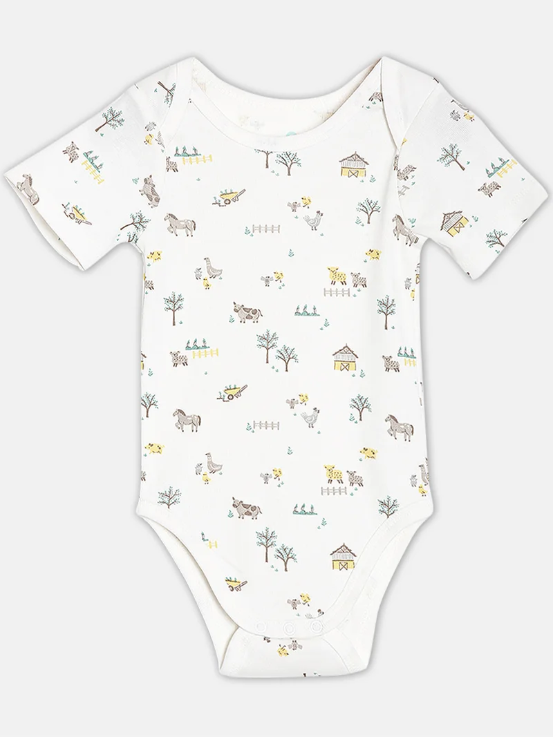 Broon Broon Infant Boys White and Navy Blue Printed Organic Cotton Bodysuit Pack of 2