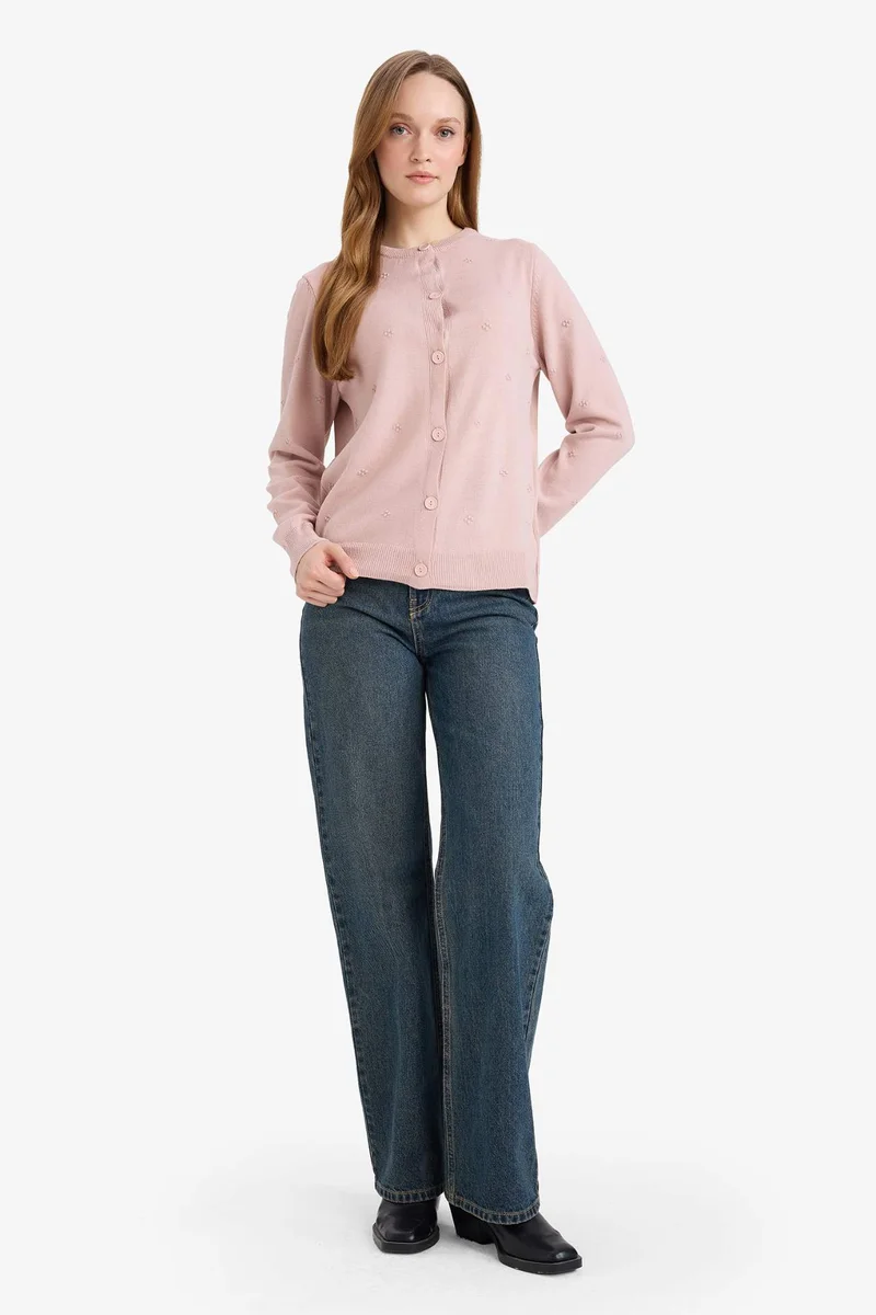 ديفاكتو Regular Fit Crew Neck Knitwear Cardigan