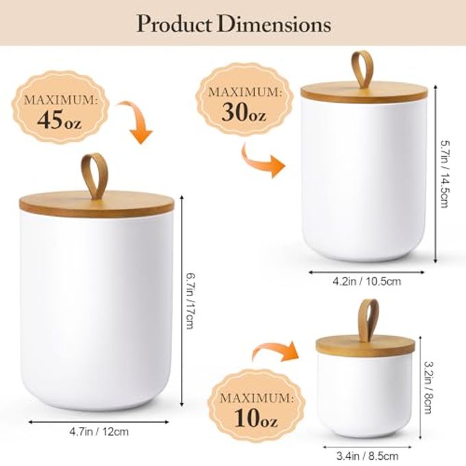 YUNLINLI 3-Piece Ceramic Canisters Set,Airtight Food Storage Jars with Bamboo Lids for Kitchen Countertop,Flour Sugar Coffee Tea Pasta Cookie Container,White Decorative Pantry Organization Jars - Image 3