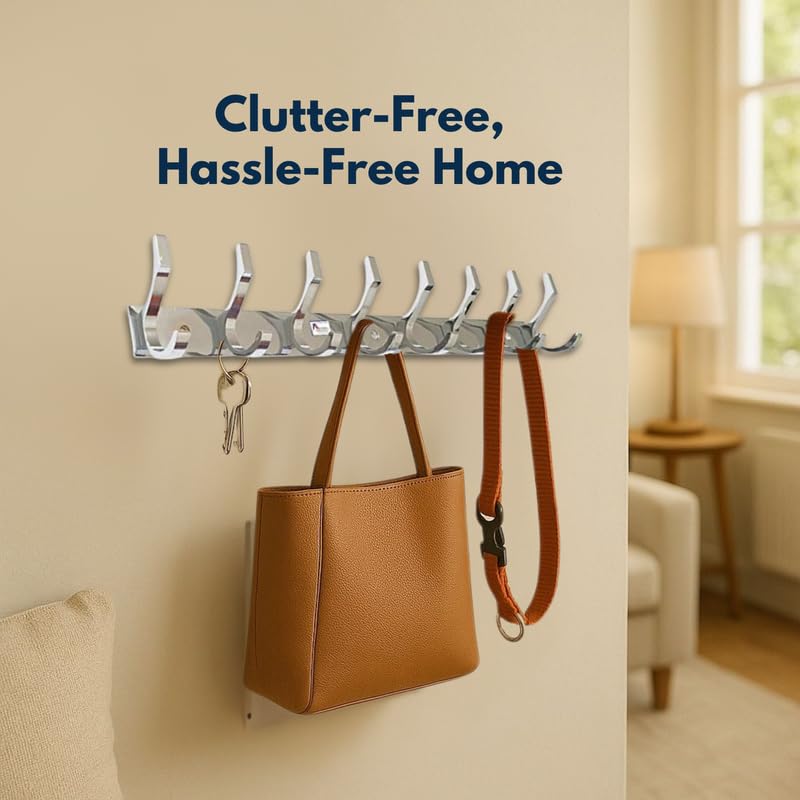 REDON 8 Pin Heavy Duty Cloth Hooks for Door, Wall Hanger for Clothes,Bathroom Hangers and Kitchen Hangers | Chrome Finish (Pack of 4) - Image 5