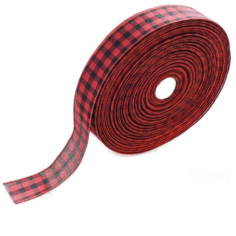 50 Yards Black and Red Buffalo Check Plaid Wired Ribbon Gingham Ribbon 38 Wide for Christmas Tree Wreath Bows Festive Farmhouse Decoration Gift Wrapping Crafts Floral Arrangement