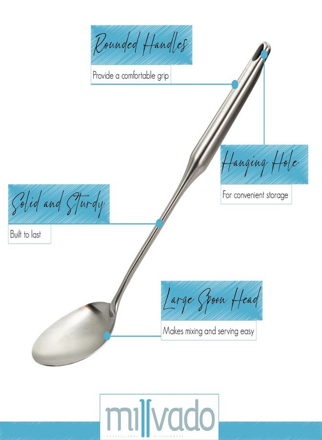 Millvado Stainless Steel Big Cooking Spoon, Kitchen Utensils and Gadgets, 15 Inch Large Spoon For for Cooking, Basting, Serving, Dishwasher Safe Metal Utensil, Durable, Solid Construction - Image 3