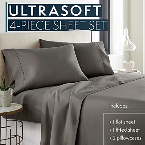 HC COLLECTION Bed Sheets Full Size Set, Hotel Luxury Platinum 1800 Series Brushed Microfiber Sheet w/Pillow Cases, Ultra Soft Lightweight 4 Pcs Bedding for Hot Sleepers Men Women Teens, Gray - Image 2
