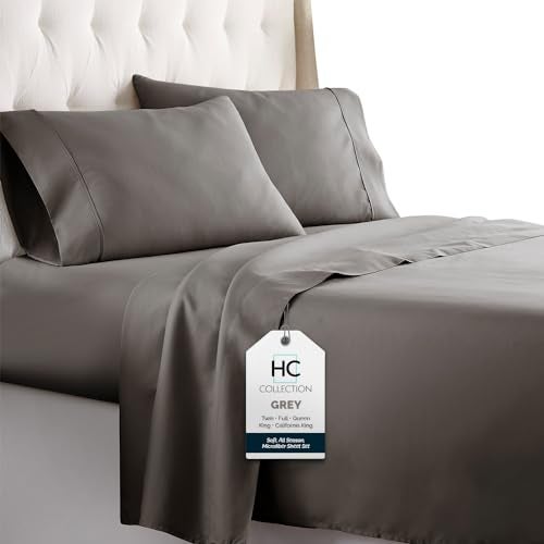 HC COLLECTION Bed Sheets Full Size Set, Hotel Luxury Platinum 1800 Series Brushed Microfiber Sheet w/Pillow Cases, Ultra Soft Lightweight 4 Pcs Bedding for Hot Sleepers Men Women Teens, Gray - Image 1